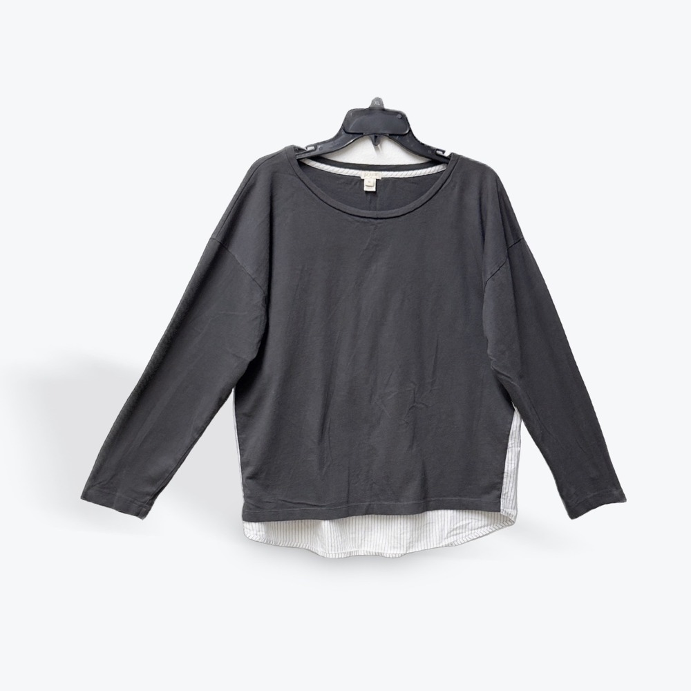 J Crew Mixed Media Top Womens XL Gray Long Sleeve High Low Striped C6896 SU 15